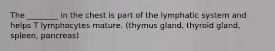 The ________ in the chest is part of the lymphatic system and helps T lymphocytes mature. (thymus gland, thyroid gland, spleen, pancreas)