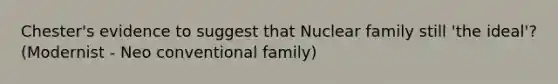 Chester's evidence to suggest that Nuclear family still 'the ideal'?(Modernist - Neo conventional family)