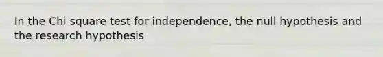 In the Chi square test for independence, the null hypothesis and the research hypothesis