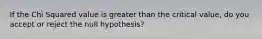 If the Chi Squared value is greater than the critical value, do you accept or reject the null hypothesis?