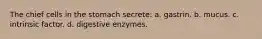 The chief cells in the stomach secrete: a. gastrin. b. mucus. c. intrinsic factor. d. digestive enzymes.