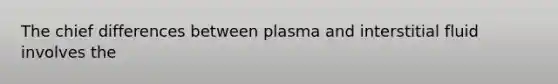 The chief differences between plasma and interstitial fluid involves the