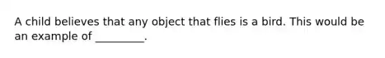 A child believes that any object that flies is a bird. This would be an example of _________.