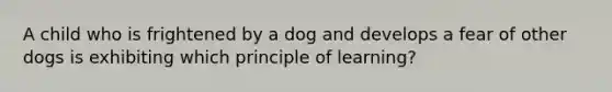 A child who is frightened by a dog and develops a fear of other dogs is exhibiting which principle of learning?