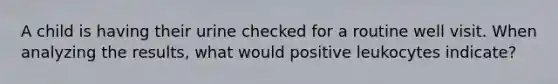 A child is having their urine checked for a routine well visit. When analyzing the results, what would positive leukocytes indicate?