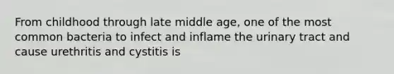 From childhood through late middle age, one of the most common bacteria to infect and inflame the urinary tract and cause urethritis and cystitis is