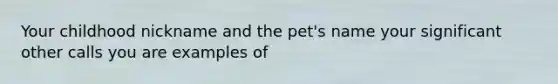 Your childhood nickname and the pet's name your significant other calls you are examples of