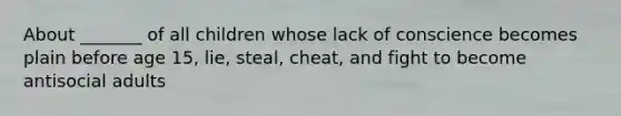 About _______ of all children whose lack of conscience becomes plain before age 15, lie, steal, cheat, and fight to become antisocial adults