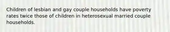 Children of lesbian and gay couple households have poverty rates twice those of children in heterosexual married couple households.