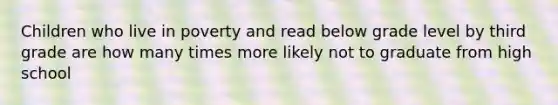 Children who live in poverty and read below grade level by third grade are how many times more likely not to graduate from high school