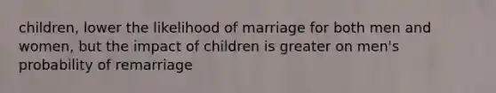 children, lower the likelihood of marriage for both men and women, but the impact of children is greater on men's probability of remarriage