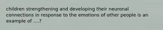 children strengthening and developing their neuronal connections in response to the emotions of other people is an example of ....?