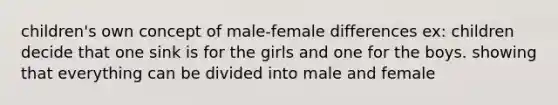 children's own concept of male-female differences ex: children decide that one sink is for the girls and one for the boys. showing that everything can be divided into male and female