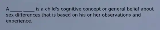 A _____ _____ is a child's cognitive concept or general belief about sex differences that is based on his or her observations and experience.