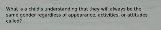 What is a child's understanding that they will always be the same gender regardless of appearance, activities, or attitudes called?