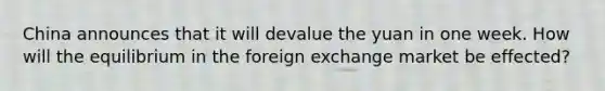 China announces that it will devalue the yuan in one week. How will the equilibrium in the foreign exchange market be effected?