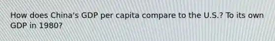 How does China's GDP per capita compare to the U.S.? To its own GDP in 1980?