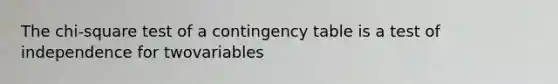 The chi-square test of a contingency table is a test of independence for twovariables