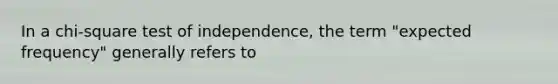 In a chi-square test of independence, the term "expected frequency" generally refers to