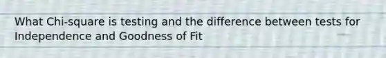 What Chi-square is testing and the difference between tests for Independence and Goodness of Fit