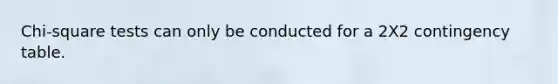 Chi-square tests can only be conducted for a 2X2 contingency table.