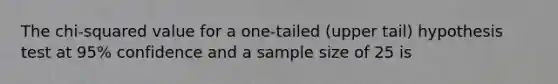 The chi-squared value for a one-tailed (upper tail) hypothesis test at 95% confidence and a sample size of 25 is