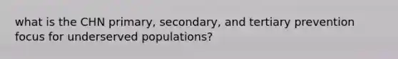 what is the CHN primary, secondary, and tertiary prevention focus for underserved populations?