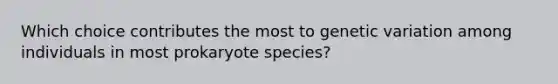 Which choice contributes the most to genetic variation among individuals in most prokaryote species?