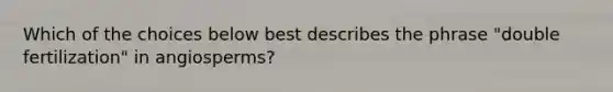 Which of the choices below best describes the phrase "double fertilization" in angiosperms?