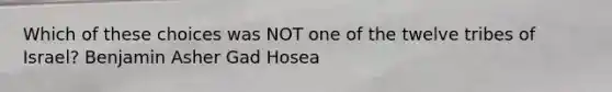 Which of these choices was NOT one of the twelve tribes of Israel? Benjamin Asher Gad Hosea