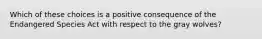 Which of these choices is a positive consequence of the Endangered Species Act with respect to the gray wolves?