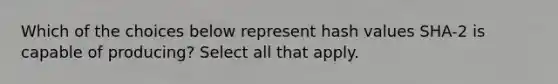 Which of the choices below represent hash values SHA-2 is capable of producing? Select all that apply.