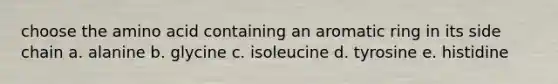 choose the amino acid containing an aromatic ring in its side chain a. alanine b. glycine c. isoleucine d. tyrosine e. histidine