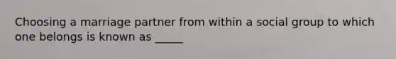 Choosing a marriage partner from within a social group to which one belongs is known as _____