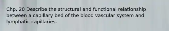 Chp. 20 Describe the structural and functional relationship between a capillary bed of <a href='https://www.questionai.com/knowledge/k7oXMfj7lk-the-blood' class='anchor-knowledge'>the blood</a> vascular system and lymphatic capillaries.