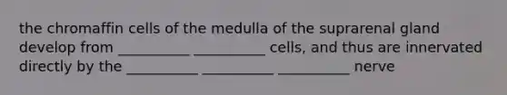 the chromaffin cells of the medulla of the suprarenal gland develop from __________ __________ cells, and thus are innervated directly by the __________ __________ __________ nerve