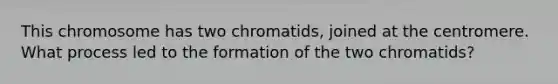 This chromosome has two chromatids, joined at the centromere. What process led to the formation of the two chromatids?