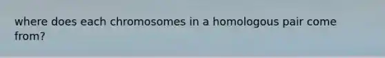 where does each chromosomes in a homologous pair come from?