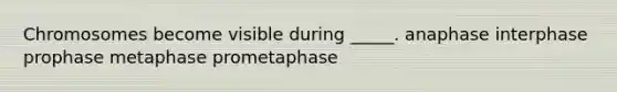 Chromosomes become visible during _____. anaphase interphase prophase metaphase prometaphase