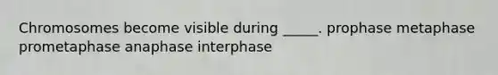 Chromosomes become visible during _____. prophase metaphase prometaphase anaphase interphase