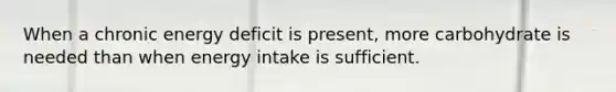 When a chronic energy deficit is present, more carbohydrate is needed than when energy intake is sufficient.