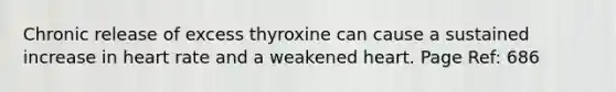 Chronic release of excess thyroxine can cause a sustained increase in heart rate and a weakened heart. Page Ref: 686