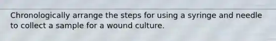 Chronologically arrange the steps for using a syringe and needle to collect a sample for a wound culture.