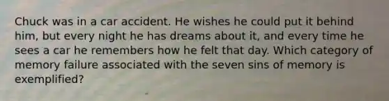 Chuck was in a car accident. He wishes he could put it behind him, but every night he has dreams about it, and every time he sees a car he remembers how he felt that day. Which category of memory failure associated with the seven sins of memory is exemplified?