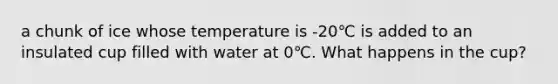 a chunk of ice whose temperature is -20℃ is added to an insulated cup filled with water at 0℃. What happens in the cup?