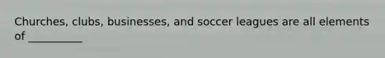 Churches, clubs, businesses, and soccer leagues are all elements of __________