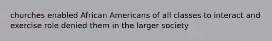 churches enabled African Americans of all classes to interact and exercise role denied them in the larger society