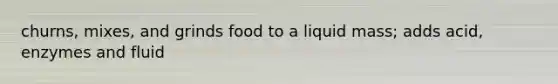 churns, mixes, and grinds food to a liquid mass; adds acid, enzymes and fluid