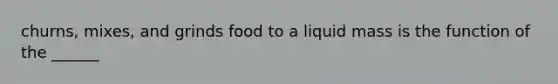 churns, mixes, and grinds food to a liquid mass is the function of the ______