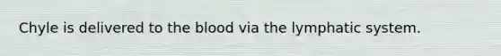 Chyle is delivered to <a href='https://www.questionai.com/knowledge/k7oXMfj7lk-the-blood' class='anchor-knowledge'>the blood</a> via the lymphatic system.